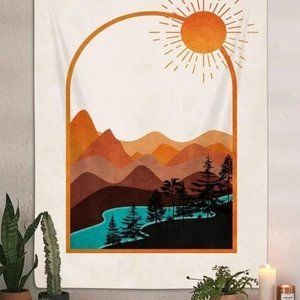 Indie Boho Mountain River Pop Art Retro Modern Tapestry Wall Dorm Bedroom Decor